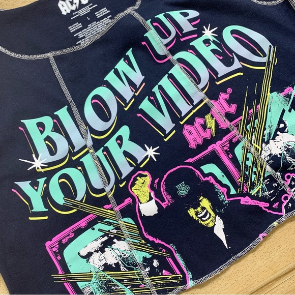 AC/DC Women's Blow Up Your Video Graphic Cropped Tank Top Blue Size L - Picture 3 of 5